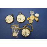 A vintage silver ladies wristwatch; together with three silver pocket watches; and a small