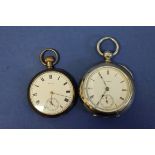 A Waltham silver open faced pocket watch; together with another 'Illnois' open faced example.