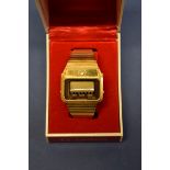 A 1970s Omega gold plated Memomaster LCD wristwatch, cal 1632, boxed and with instructions.