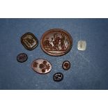 Seven antique intaglio seals, various sizes and materials.