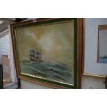 Henry Woodward, a clipper in choppy seas, signed, oil on board, 39.5 x 50cm.