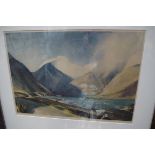 W Heaton Cooper, 'Wind and Sun, Wastwater', signed and titled in pencil, colour print, I.26 x 38cm.