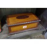 An Edwardian satinwood, mahogany and chequer strung casket, the interior with a removable tray,