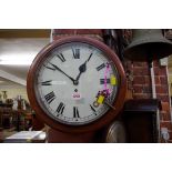 A Victorian mahogany wall clock, with 11 1/2in painted dial and fusee movement.