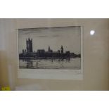Noel MacKenzie, 'The Pool of London'; 'The Houses of Parliament'; a pair, each signed, etching, pl.