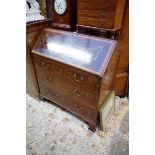 A late Victorian mahogany and marquetry bureau, 84cm wide.