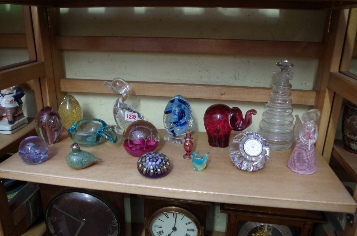 A collection of glass paperweights and similar, to include a Caithness timepiece example. - Image 2 of 8