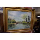 W Le Bourlier, a river scene, signed and dated '71, oil on board, 44 x 59cm.