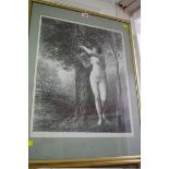 Henri Fantin-Latour, a female nude by a tree, signed, monochrome print, I.47 x 38cm.