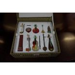 A cased set of ten Chinese agate and hardstone miniature musical instruments, largest 11.5cm long.