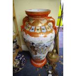 A very large Japanese twin handled Kutani vase, 90cm high.