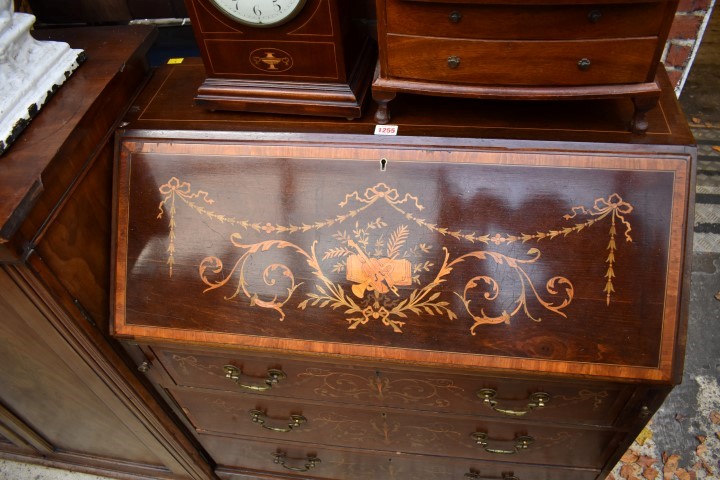 A late Victorian mahogany and marquetry bureau, 84cm wide. - Image 3 of 8