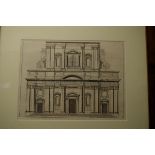 Two similar antique engravings of Palladian buildings, pl.28 x 38cm and pl.24.5 x 38.5 respectively.