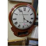 A Victorian mahogany drop dial wall clock, the 12in circular painted dial inscribed 'E F Handcock,