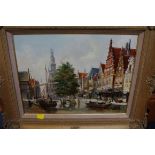 Daniel Szeberenyi, an Amsterdam canal, signed, oil on board, 29.5 x 39.5cm.