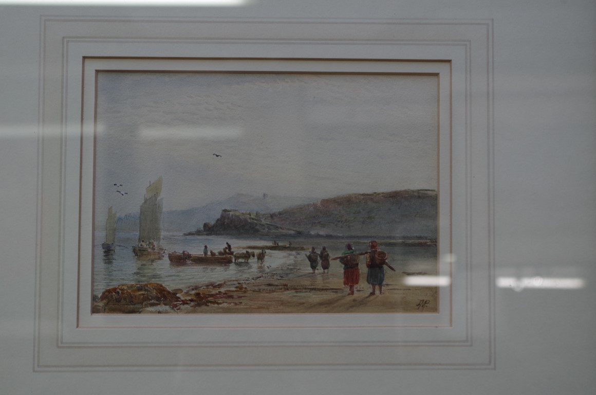 John Macpherson, 'Waiting for the Catch', mongrammed, labelled verso, watercolour, 12 x 17.5cm;