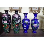 Two pairs of Japanese cloisonne enamel vases, largest 24cm high.