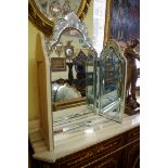 A Venetian style triptych dressing table mirror, 77cm high.