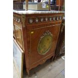 A reproduction Louis XVI style marble top side cabinet, 63cm wide.