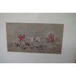 After J F Herring Snr, fox hunting scenes, a set of four, coloured lithographs, 17 x 31.5cm.