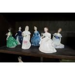 Six Royal Doulton figures, comprising 'Amanda' HN3635; 'Marjorie', HN2788; 'Bridesmaid', HN2874; '