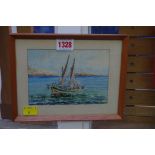 Karl Galea, a sailing boat, signed and dated '76, watercolour, 10.5 x 15cm.