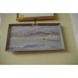 R O Dunlop, a coastal scene, signed, gouache, 14 x 28.5cm.