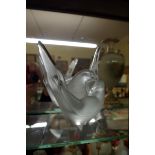 A Lalique frosted glass bird vase, 21cm high, with insert.