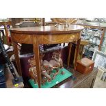 A late 18th century style marquetry demi-lune table, 88.5cm wide.