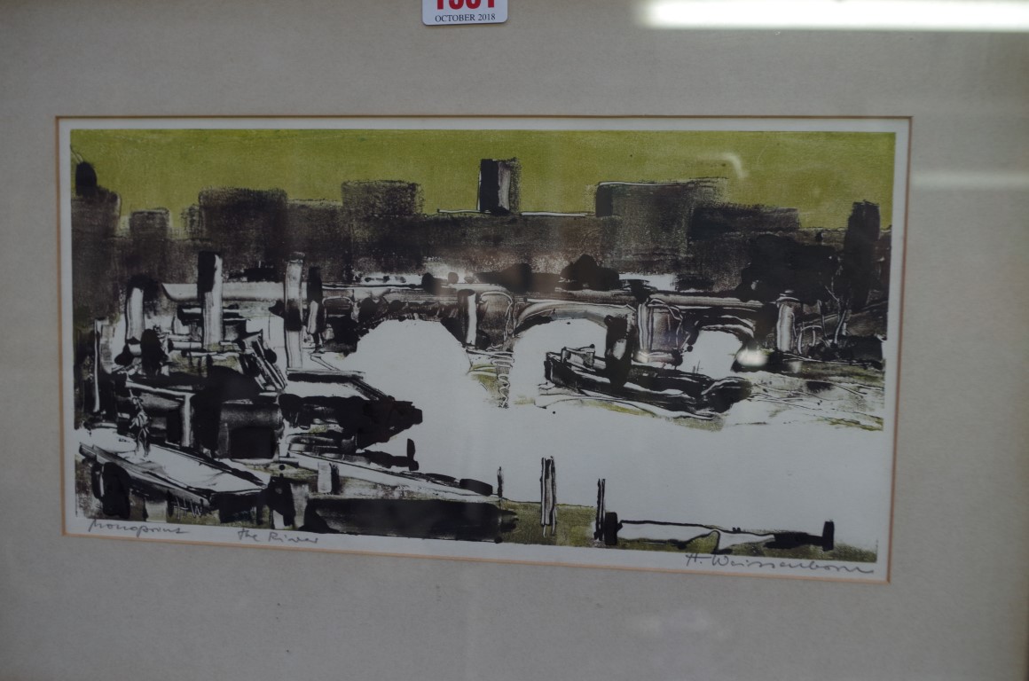 H Weissenborne, 'The River', signed and titled, monoprint, I.15 x 30.5cm.