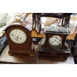 Two old mantel clocks, largest 34.5cm high.