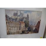 Follower of Simon Callow, a Continental street scene, watercolour, 24 x 35cm.