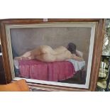 European School, female nude, indistinctly initialled, oil on canvas, 47.5 x 68cm.