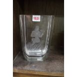 An Orrefors engraved glass vase, 17.5cm high.