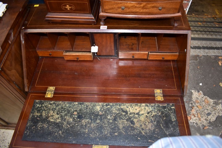 A late Victorian mahogany and marquetry bureau, 84cm wide. - Image 4 of 8