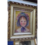 Peggy Bignal-Pratt, head and shoulder portrait of a young girl in floral bonnet, signed, oil on