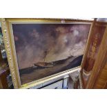 English School, 19th century, a sinking ship, oil on canvas, 55 x 79cm.
