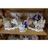 A collection of Continental porcelain figures, (two shelves).