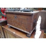 A small antique oak and inlaid coffer, 70cm wide.