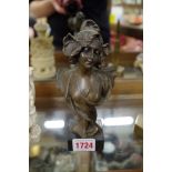 A small Belle Epoque style bronze bust of a lady, indistinctly signed, on marble base, total
