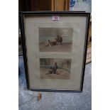 After Henry Alken, a set of four cock fighting engravings, framed as two, pl.33 x 23cm.