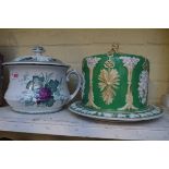 A Victorian pottery Stilton dish and cover; together with another pottery potty and cover.