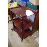 An old mahogany three tier whatnot, 46cm wide.