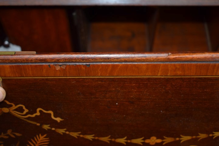 A late Victorian mahogany and marquetry bureau, 84cm wide. - Image 6 of 8