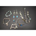 A selection of silver and other jewellery, some set turqouise.