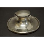 A large Edwardian silver capstan inkwell, by A & J Zimmerman, Birmingham 1909, 18cm diameter, 786g