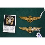 Silver gilt US Naval Aviator wings by Balfour; together with similar metal example by H H