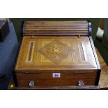 A 19th century parquetry writing box, 39cm wide.