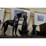 Three metal figures of greyhounds, largest 28.5cm high.