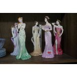 Five Coalport figures of ladies.